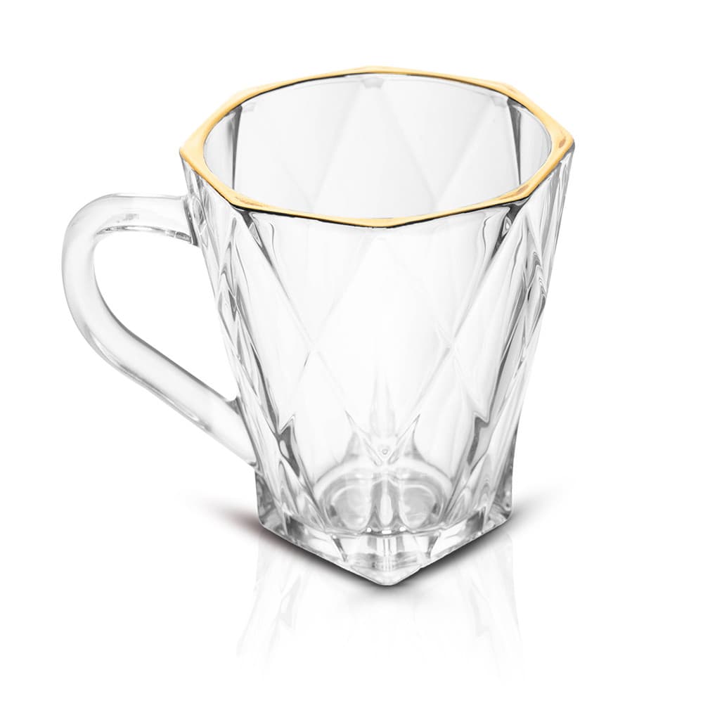 Conjunto de Canecas de Café de Vidro Diamond Fio de Ouro 180ml  - Lyor