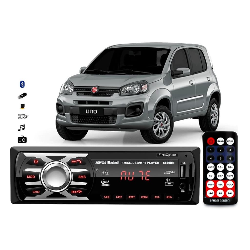 Aparelho De Som Mp3 Fiat Uno Novo Bluetooth Pendrive Rádio