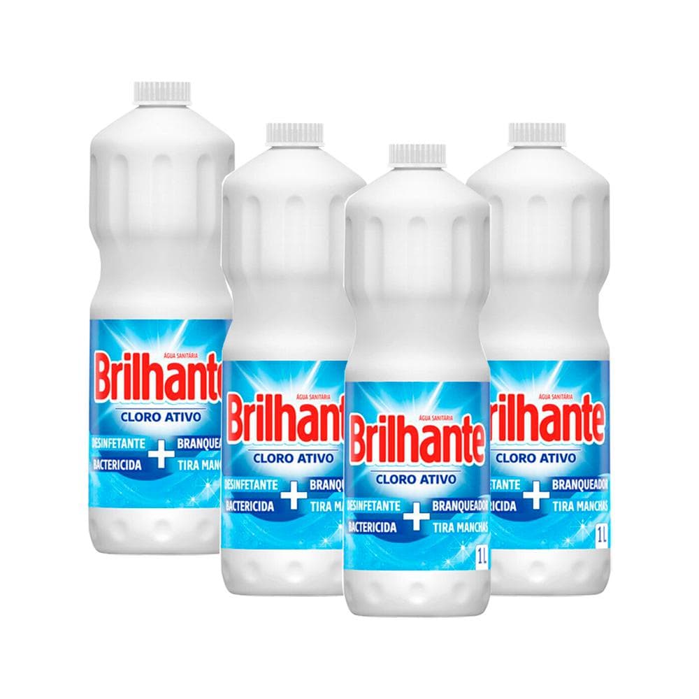 Kit 4 Água Sanitária Brilhante Cloro Ativo 1L