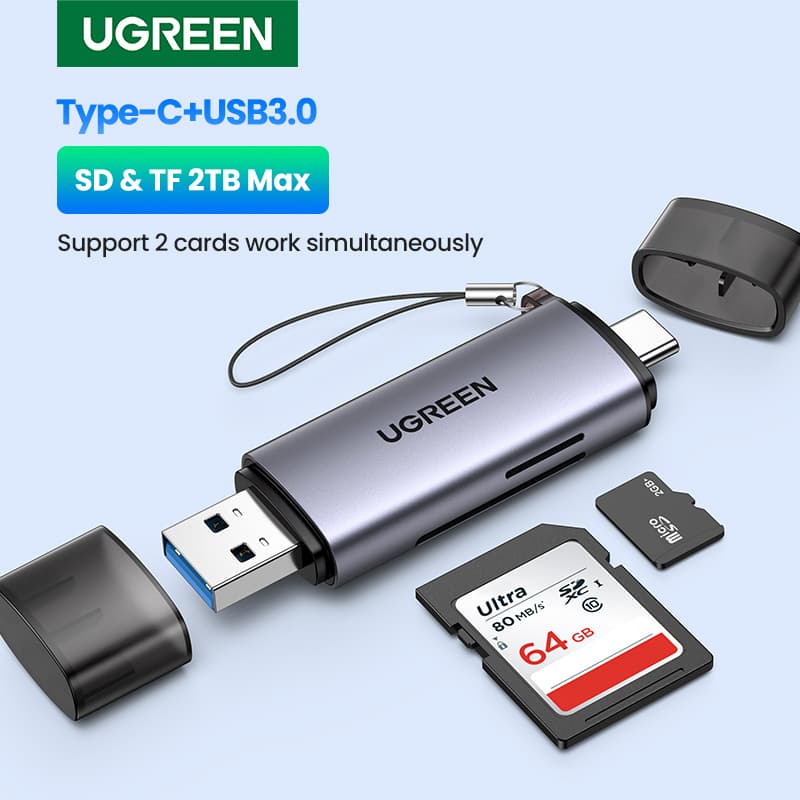 UGREEN Leitor De Cartões USB 3.0 Para SD Micro TF Adaptador De Cartão De Memória PC Acessórios Notebook Inteligente