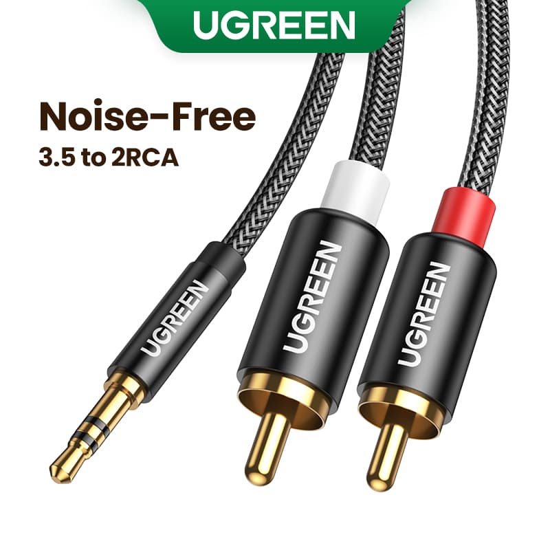 Cabo De Áudio UGREEN RCA HiFi Stereo 2RCA Para 3,5mm AUX Jack 3,5 Y Splitter Amplificadores Home Theater PC Telefone TV