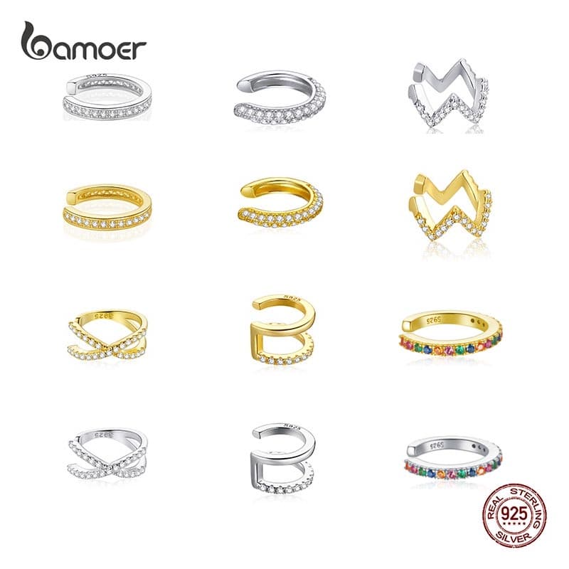 (1 Peça) Bamoer 925 Prata Esterlina Carta Clipe Para Orelha Brincos Mulheres Ouro Cores Jóias De Moda SCE994