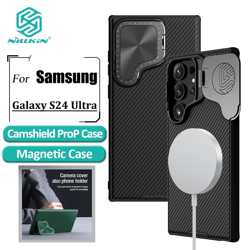 Nillkin CamShield ProP Capa Magnética Para Telefone Samsung Galaxy S24 Ultra Case Suporte Flip Câmera PC Rígido + TPU Tr