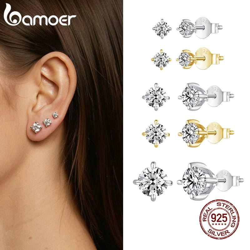 Brincos Bamoer 925 Sterling Sliver Moissanite Simples 1 Par Joias Presentes Para Mulheres