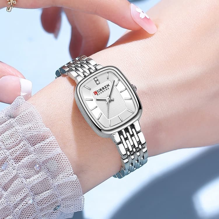 Relógio Feminino CURREN Marca Original Mostrador Quadrado Aço Inoxidável Moda Simples Quartzo À Prova D'água 9093 XQ