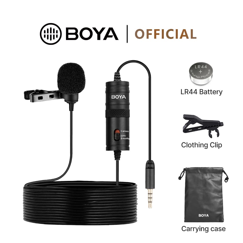BOYA BY-M1 Microfone de Lapela Omnidirecional 6m com Clipe para Celular DSLR Vlog Câmera Gravação Live