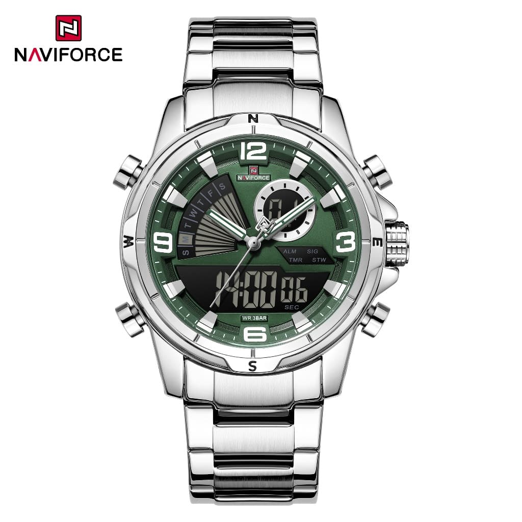 NAVIFORCE 9257 Movimento De Exibição Dupla Cronógrafo Calendário Multifuncional Pulseira De Aço Inoxidável Relógio Mascu