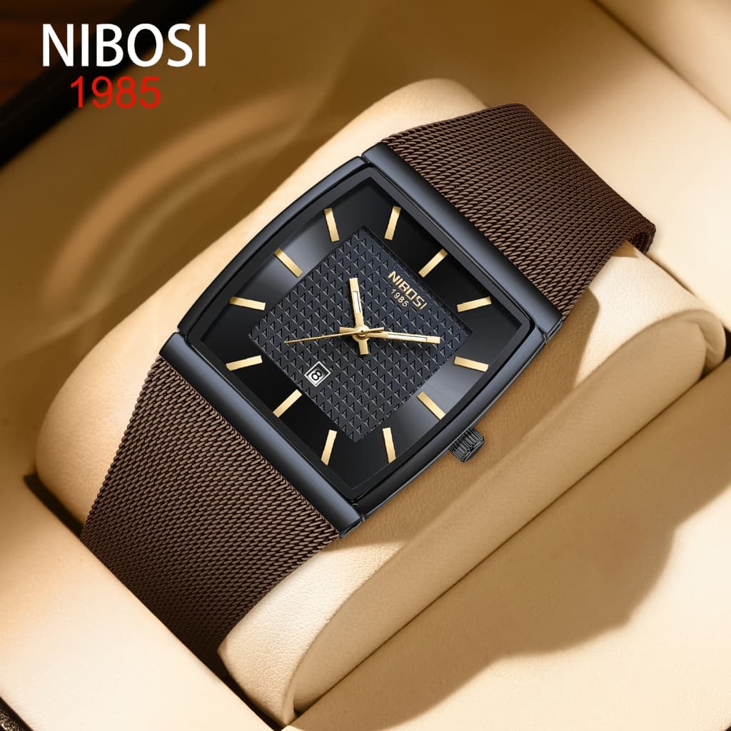 NIBOSI Relógio De Luxo Masculino Relógios Quadrados Luminoso À Prova D'água Data Pulso De Quartzo De Aço Inoxidável Para