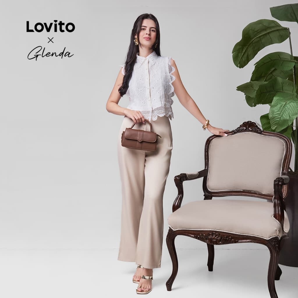 Lovito x Glenda Calça Casual Calça Bolso Simples Para Mulheres L67AD135 (Cáqui)