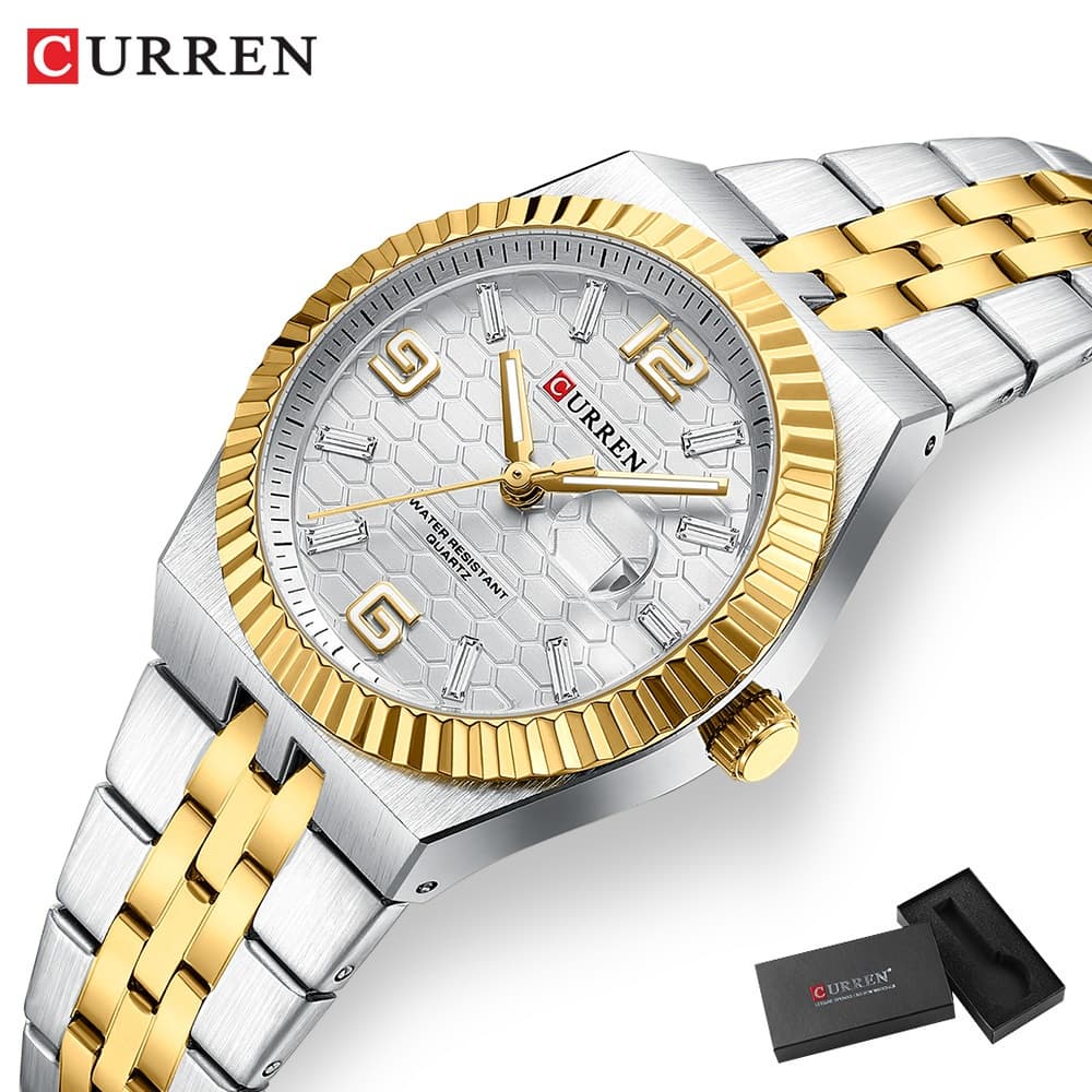 CURREN Fashion Gold Tone Relógio Feminino , Movimento De Quartzo À Prova D'água Com Função De Data , Elegante Pulseira D