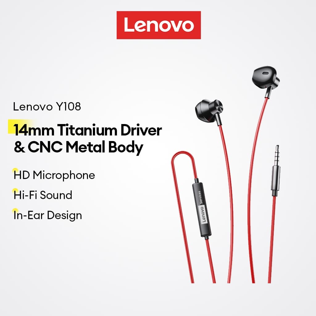 Fones De Ouvido Com Fio Lenovo Y108 E Y108 Pro Intra-Auriculares Driver De Titânio De 14 Mm Corpo De Metal CNC Mais Micr