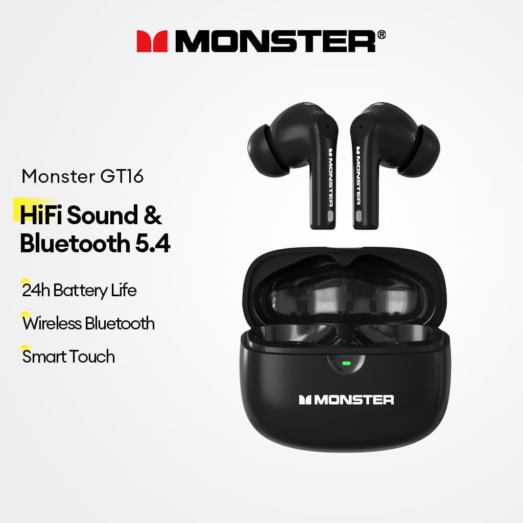 Monster GT16 Fones De Ouvido Bluetooth Sem Fio 5.4 Com Som HiFi E Bateria 24H