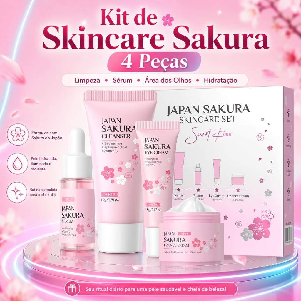 LAIKOU Sakura 4pcs Skin Care Set Lighten Blemishes Soro Hidratante Fade Creme Para Olhos De Círculo Escuro
