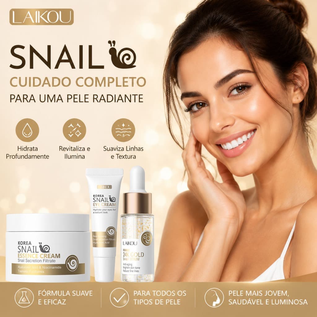 Conjunto Cuidados Com A Pele 24k Em Ouro Caracol Laikou 3pçs