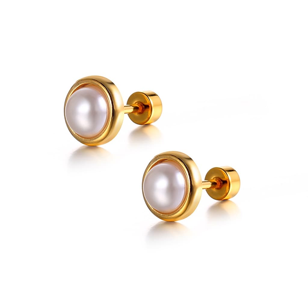 Brinco De Pérola Dourada Vnox , Banhado A Ouro De Aço Inoxidável Para Mulheres E Meninas