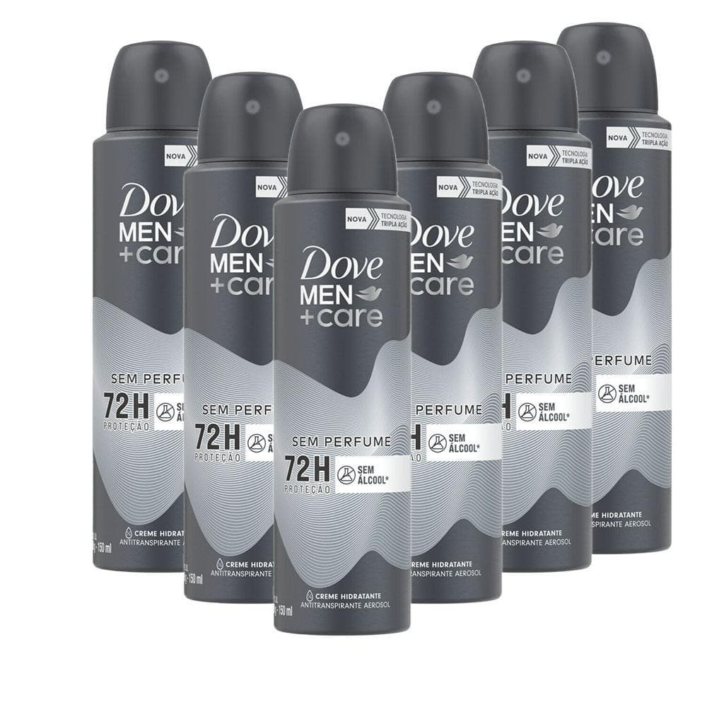 Kit 6 Desodorantes Dove Men+Care Antitranspirante Aerossol Sem Perfume 150ml