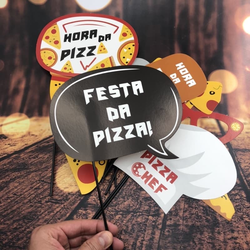 KIT 10 PLAQUINHAS DIVERTIDAS SELFIE FESTA DA PIZZA  (COD 23)