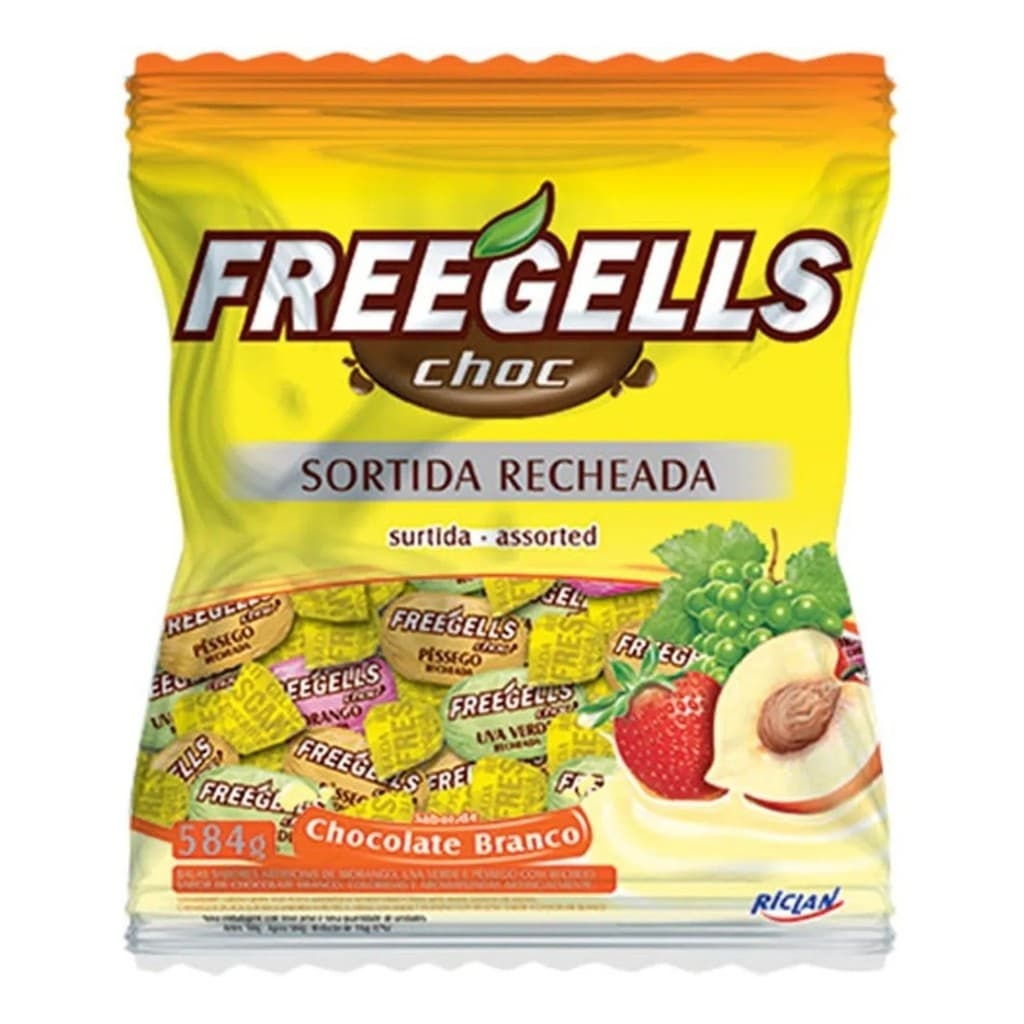 Bala Sortida Recheada Chocolate Branco Freegells 475g Riclan