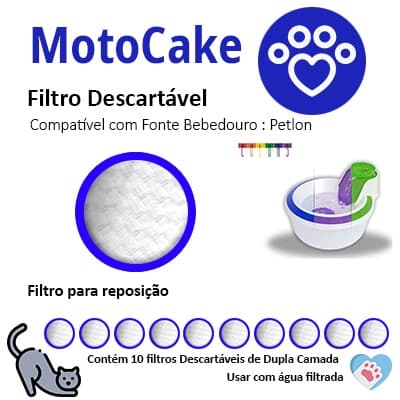 Filtro Refil MOTOCAKE para Fonte Petlon Bebedouro Gatos gato Cães 10 Unidades