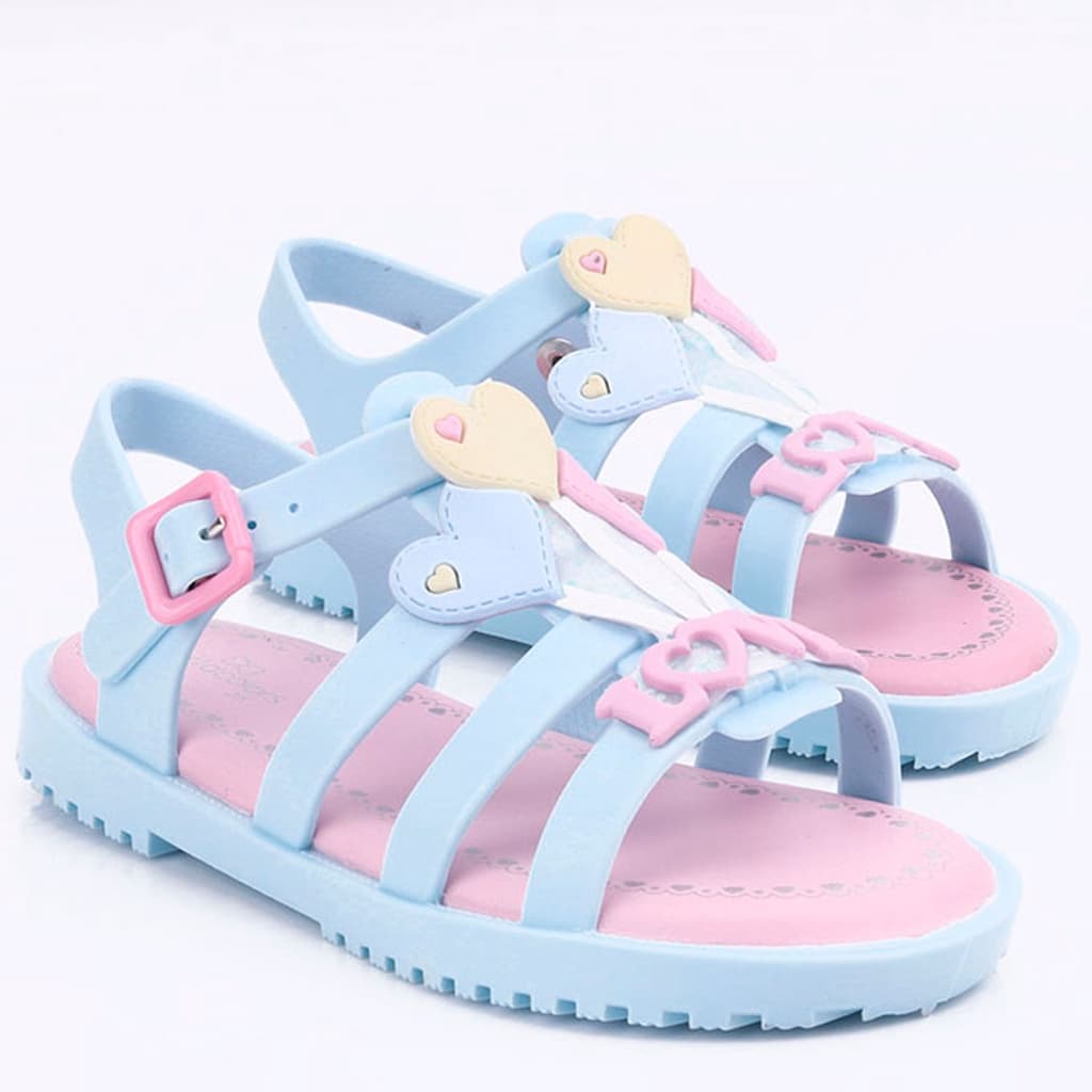 Sandália Infantil Feminina Confortável FanClub Drops Kids Azul Acqua com Rosa