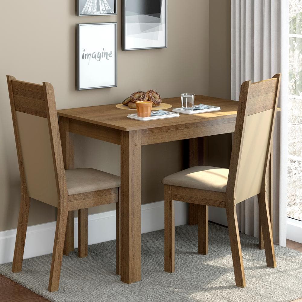 Conjunto Sala de Jantar Madesa Lola Mesa Tampo de Madeira com 2 Cadeiras Rustic/Crema/Pérola