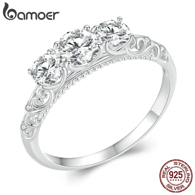 Anel Bamoer Moissanite 925 Prata Design Luxo Jóias Presente Para Mulheres