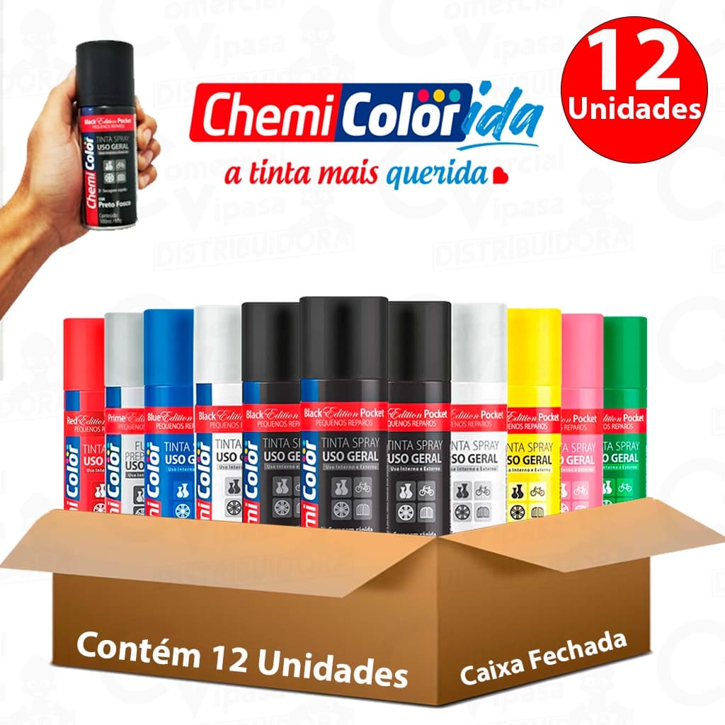 Kit Jogo 12 Tintas Spray Pocket  Caixa Fechada Todas As Cores Uso Geral Metálica Fluorescentes 100ml