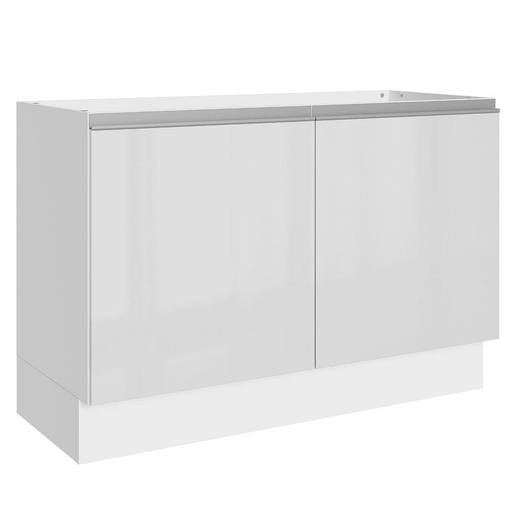 Balcão Gabinete de Pia 100% MDF 120cm 2 Portas (Sem Tampo e Pia) Portas Branco Brilho Acordes Madesa