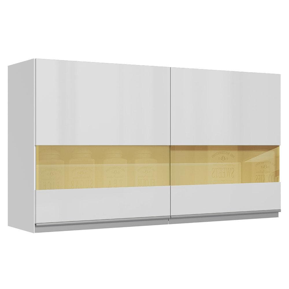Armário De Cozinha Aéreo 100% MDF 120 cm Vidro Reflex Portas Branco Brilho Acordes Madesa