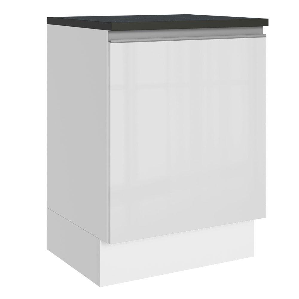 Balcão Armário de Cozinha 100% MDF 60 cm 1 Porta Frente Branco Brilho Acordes Madesa