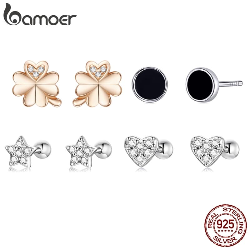 Brincos Bamoer 925 Prata Simples Zircônia Orelha Pinos Fashion Joias Para Mulheres Presente Meninas SCE1298
