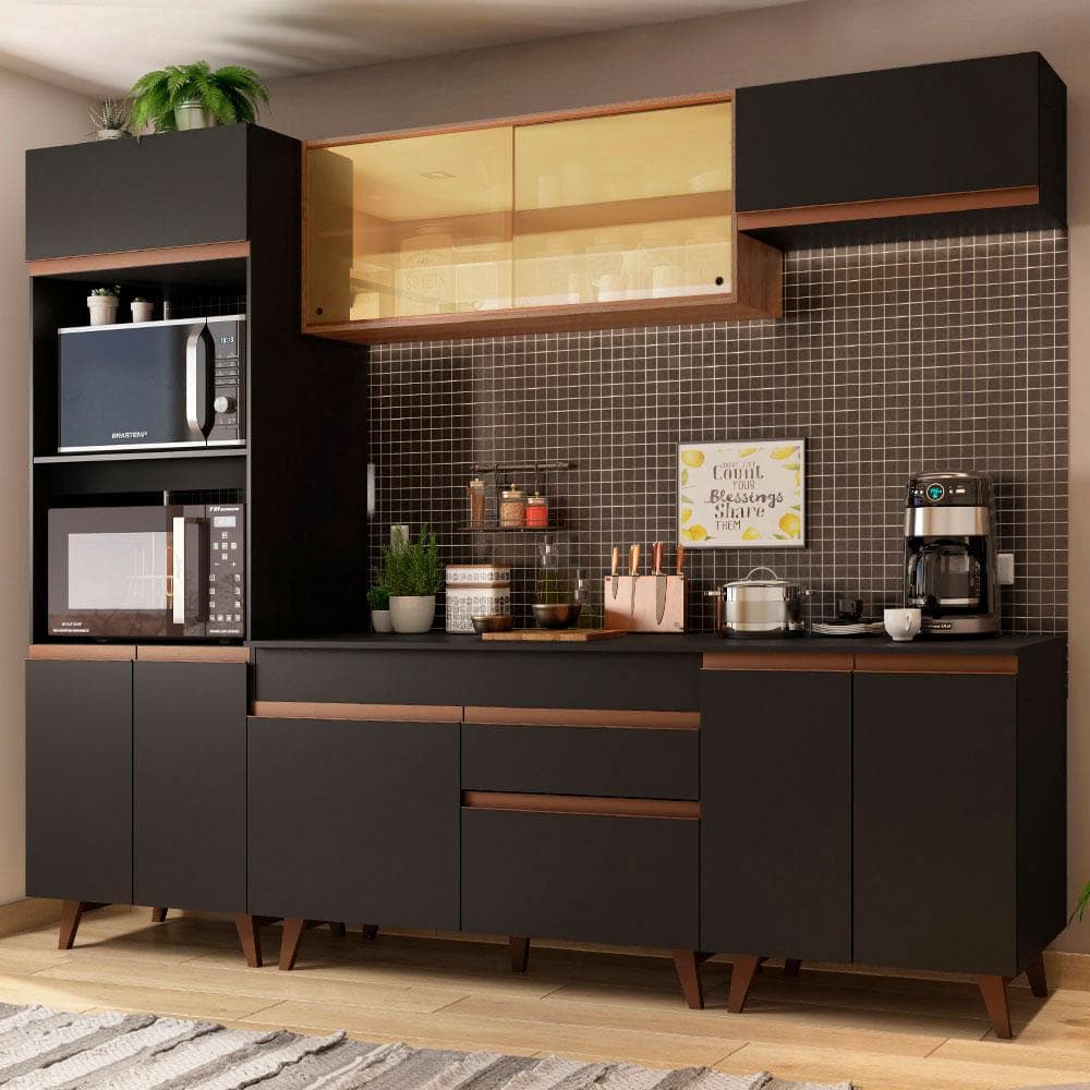 Armário de Cozinha Completa com Balcão Preto/Rustic Madesa Reims 260002