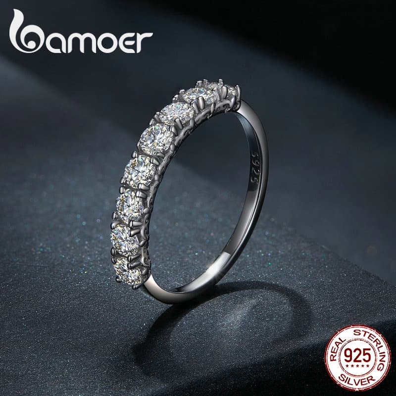 ​​Bamoer Anel Noivado Moissanite D Color VVS1 Prata 925 4 Tamanhos Presente Casamento