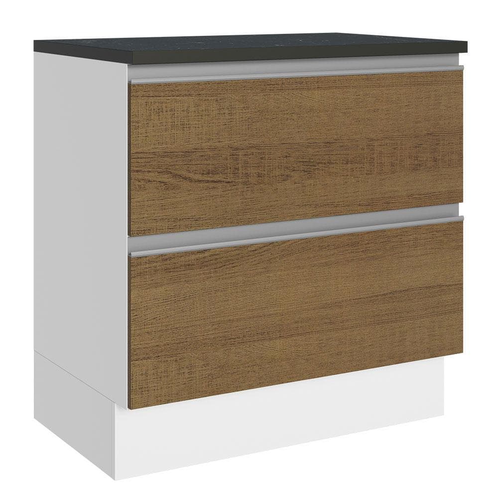 Balcão Armário de Cozinha 100% MDF 80 cm 2 Gavetas Branco/Rustic Acordes Madesa