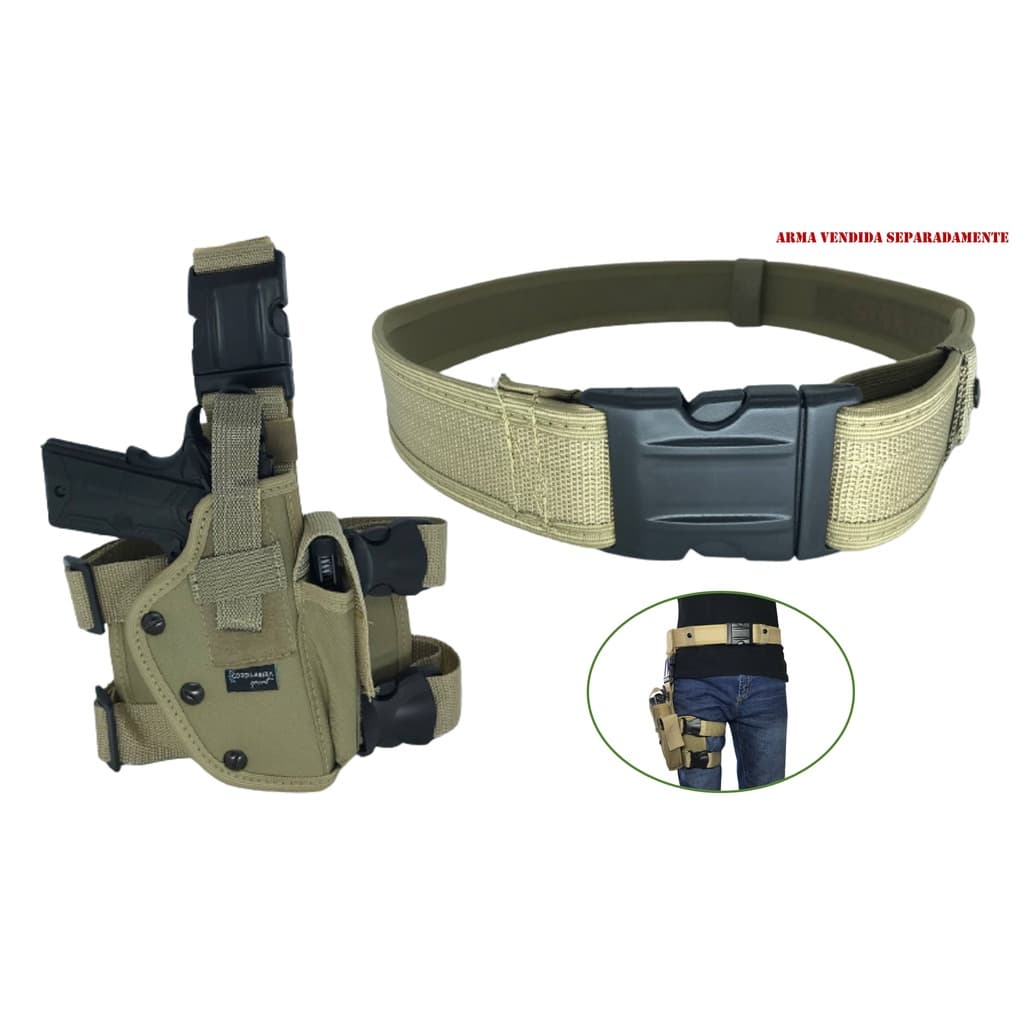 Coldre Militar Robocop Cintura - Perna  Tan + Cinto Tático N.a  Tan Kit 1