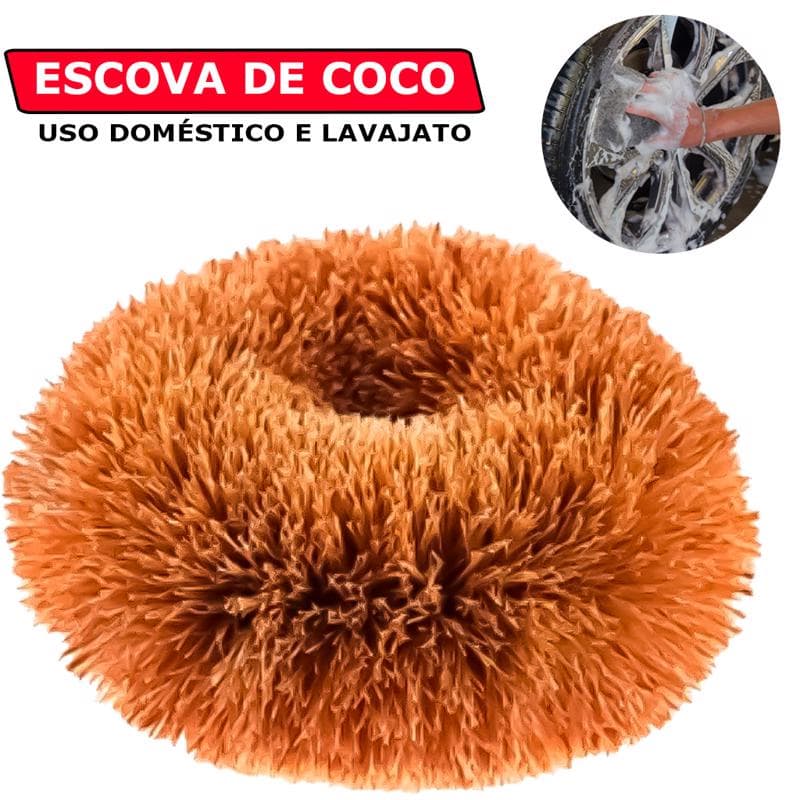 Escova Bucha De Coco Lava Carro Para Uso Doméstico E Lavajato Alta Limpeza Roda Calota Auto