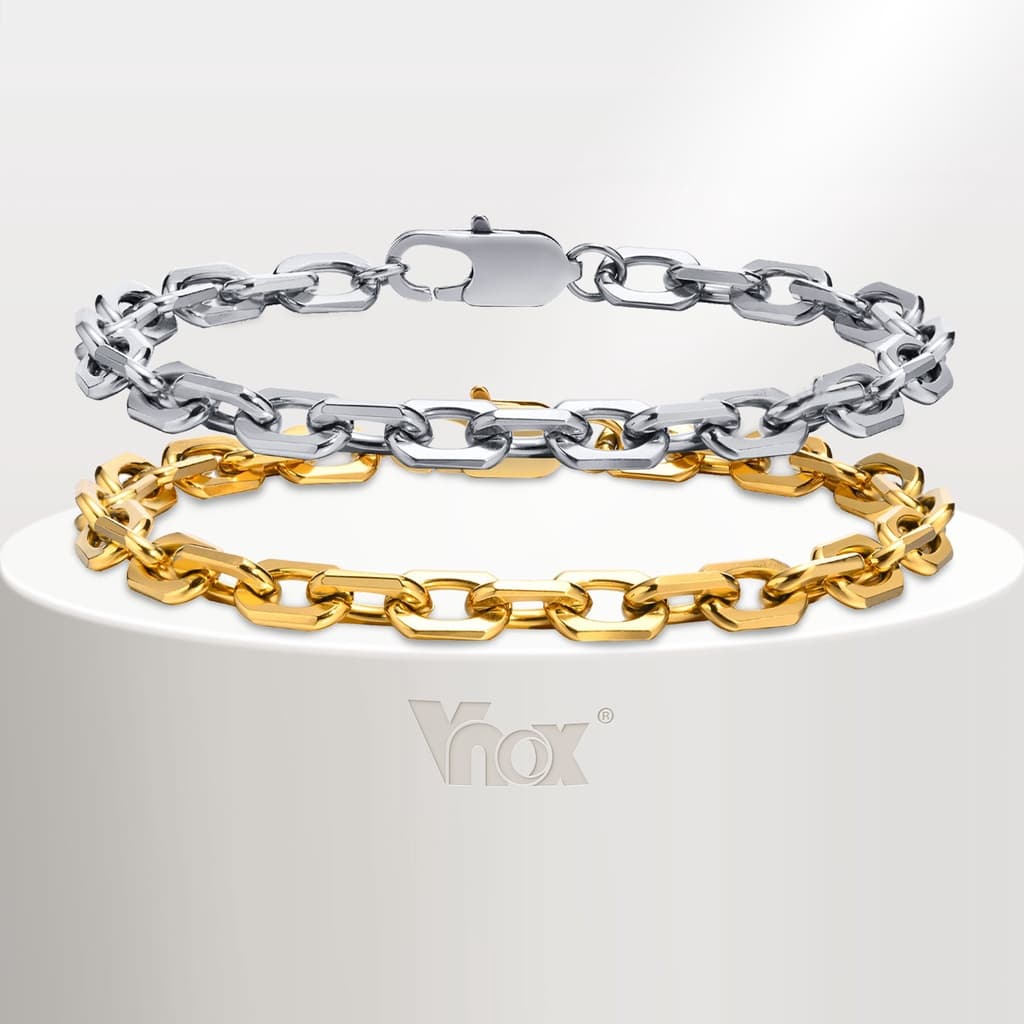 Vnox Marca Casual Masculina De Aço Inoxidável Corrente Feita À Mão Ouro Moda Metal Presente Jóias