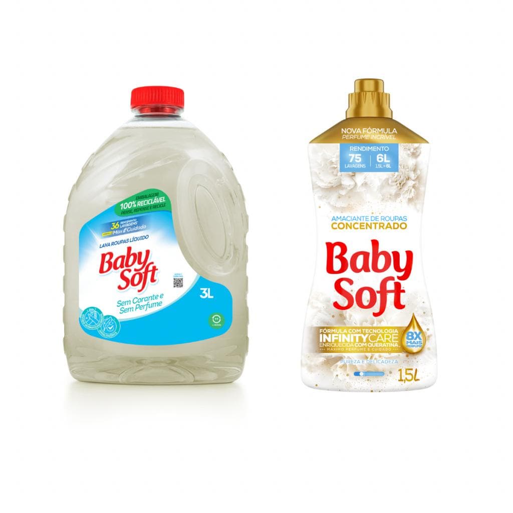 Kit Lava Roupas Max Cuidado Baby Soft 3L + Amaciante Concentrado Baby Soft Pureza e Delicadeza 1,5L
