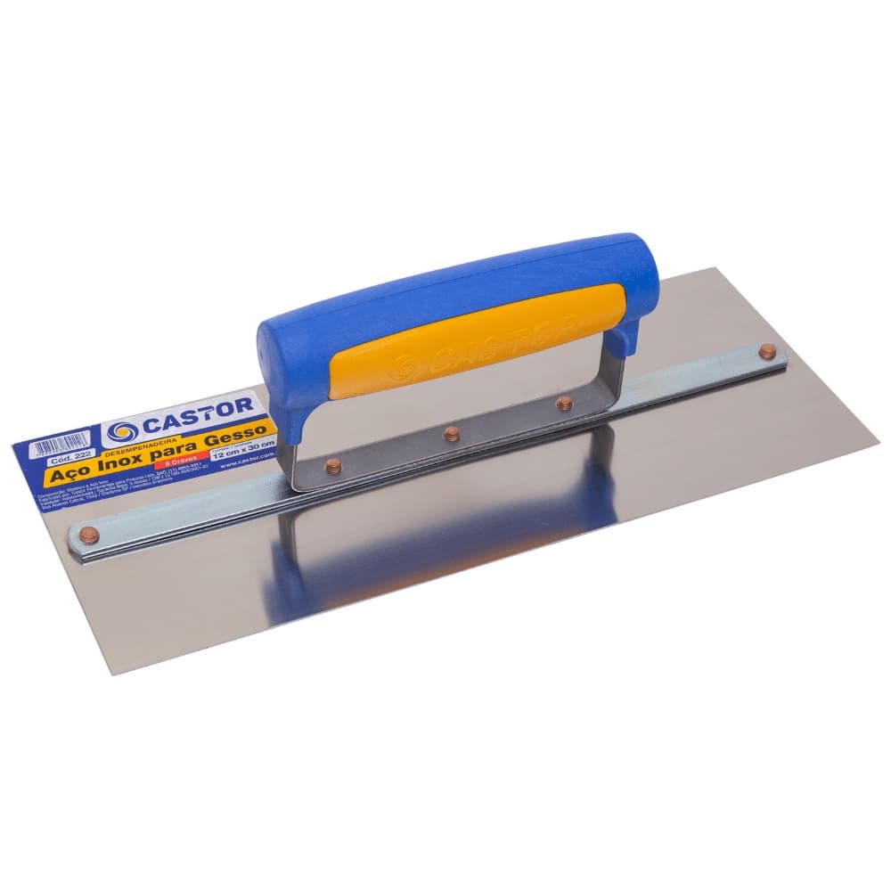Desempenadeira aço inox 12x30cm Lisa para gesso - Castor