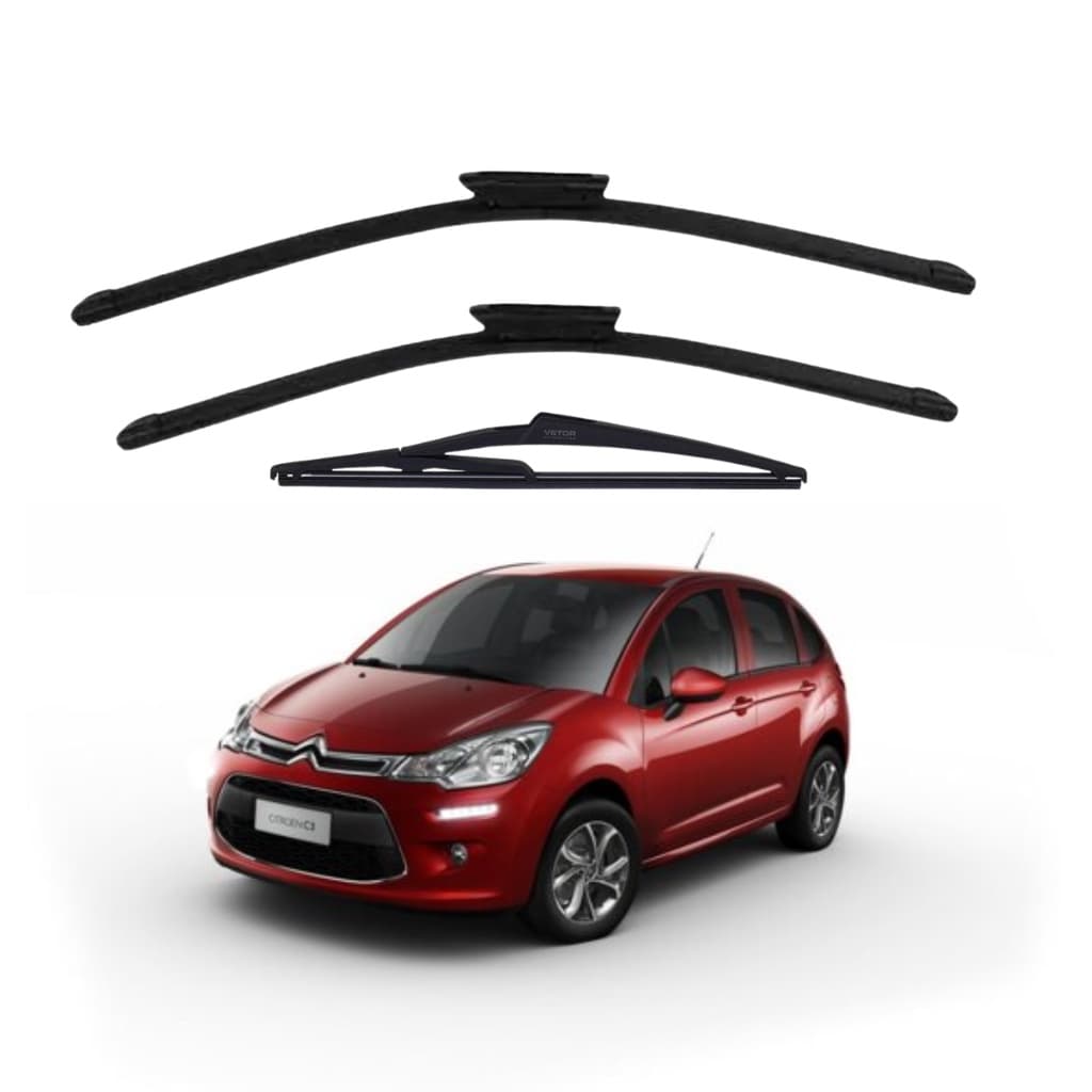 Kit Palheta Limpador Parabrisa Dianteiro + Traseiro Citroen C3 Tendance 2014 á 2020
