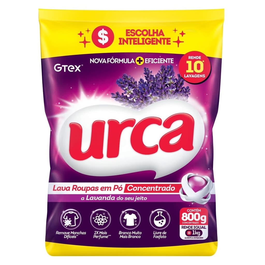 Lava Roupas Pó Concentrado Urca Lavanda Sachê - 800g