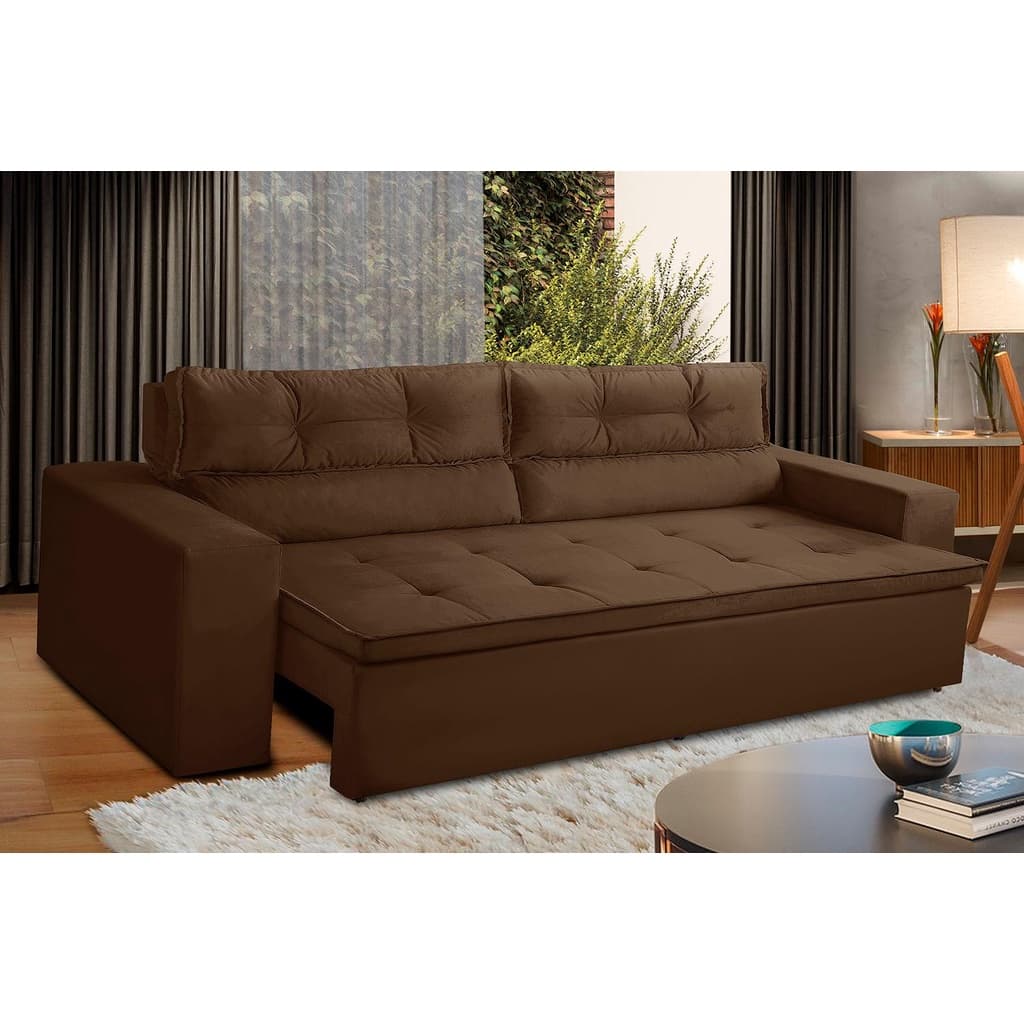 Sofá Retrátil e Reclinável 3 lugares com Molas 1,80m Vegas Suede Marrom Adonai Estofados