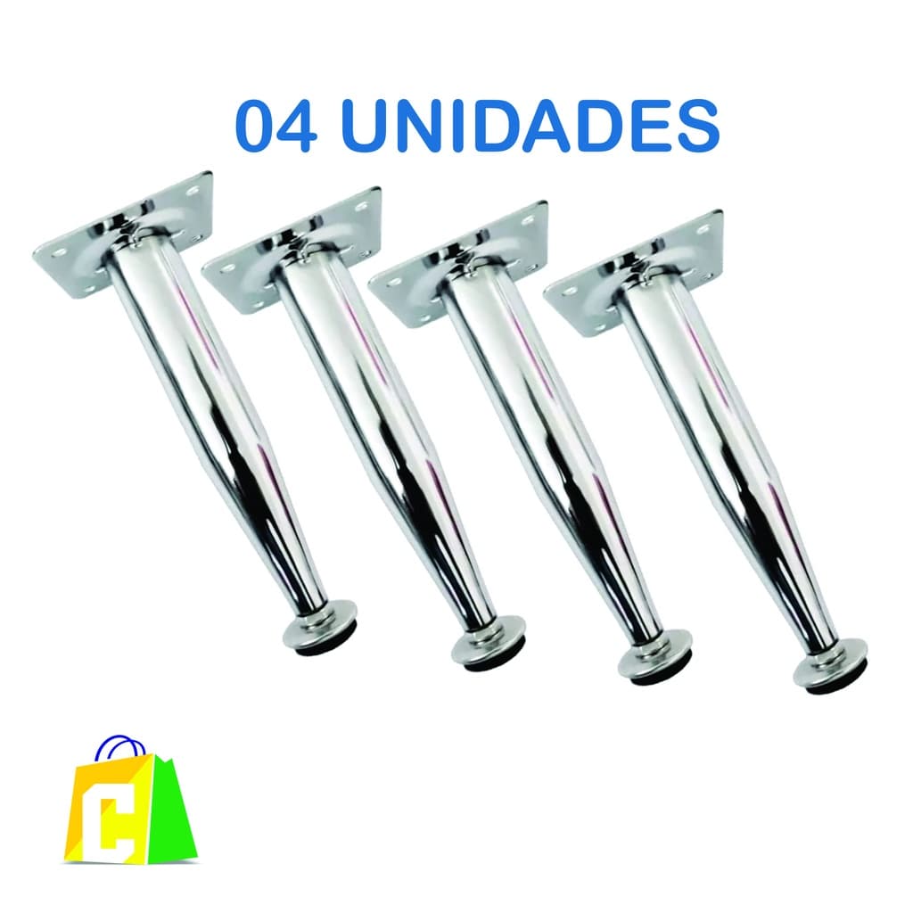 4 Pé De Armários Cozinha Para Moveis em Geral Cromado Cônico 10cm Regulável Aço Reforçado
