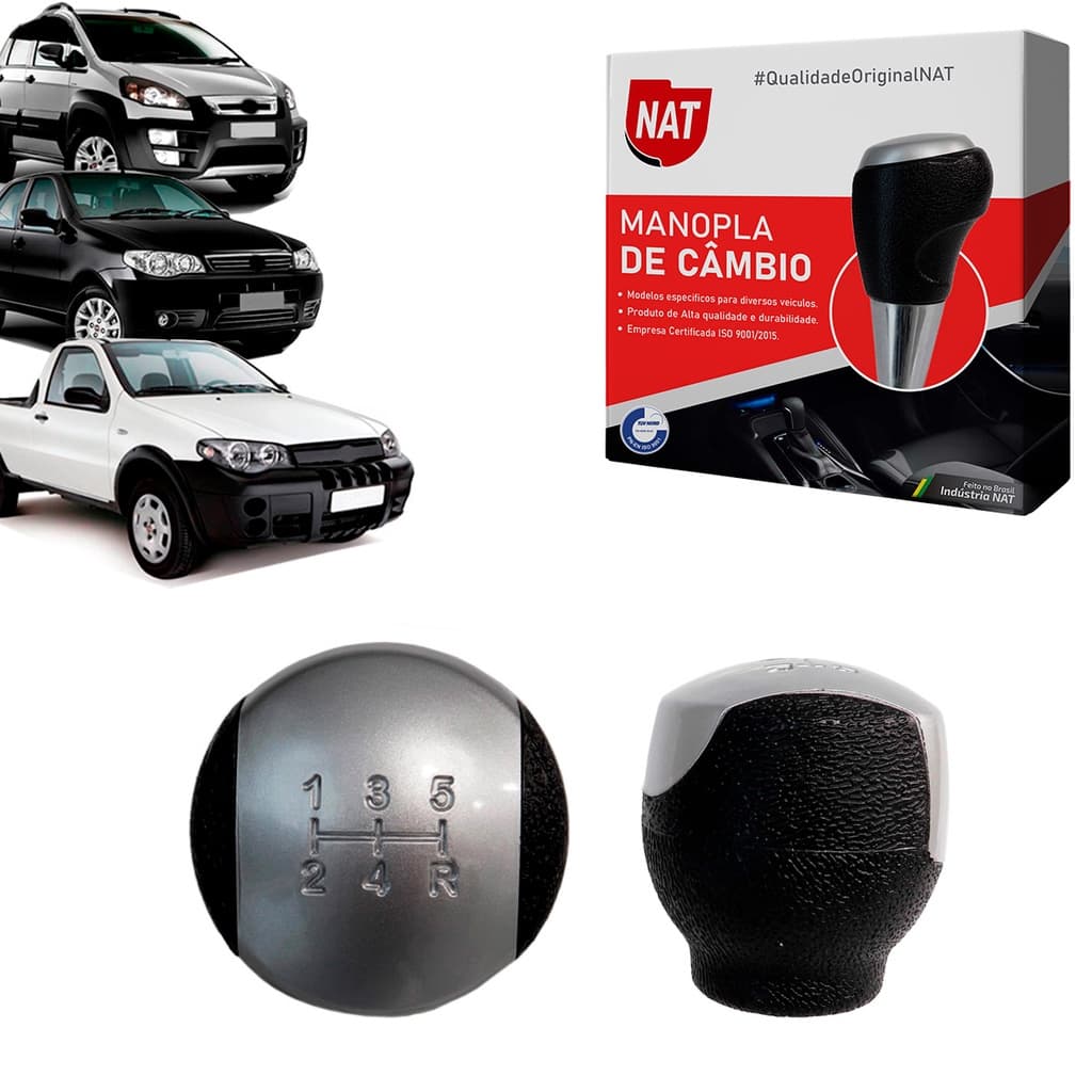 Manopla de Cambio Fiat Palio Advent. 2008/2020 Idea 2006/2016 Siena 2008/2012 Strada 2004/2013 C/ Marchas Tampa Preta