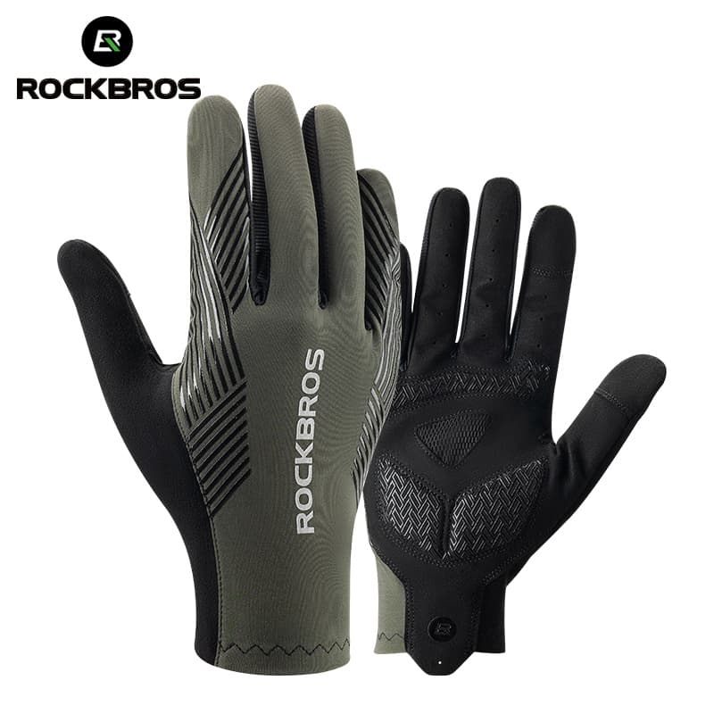 Luvas De Bicicleta Rockbros Cycling Touch Screen Full Finger MTB De Estrada À Prova De Choque Antiderrapantes Elásticas De Outono Respiráveis