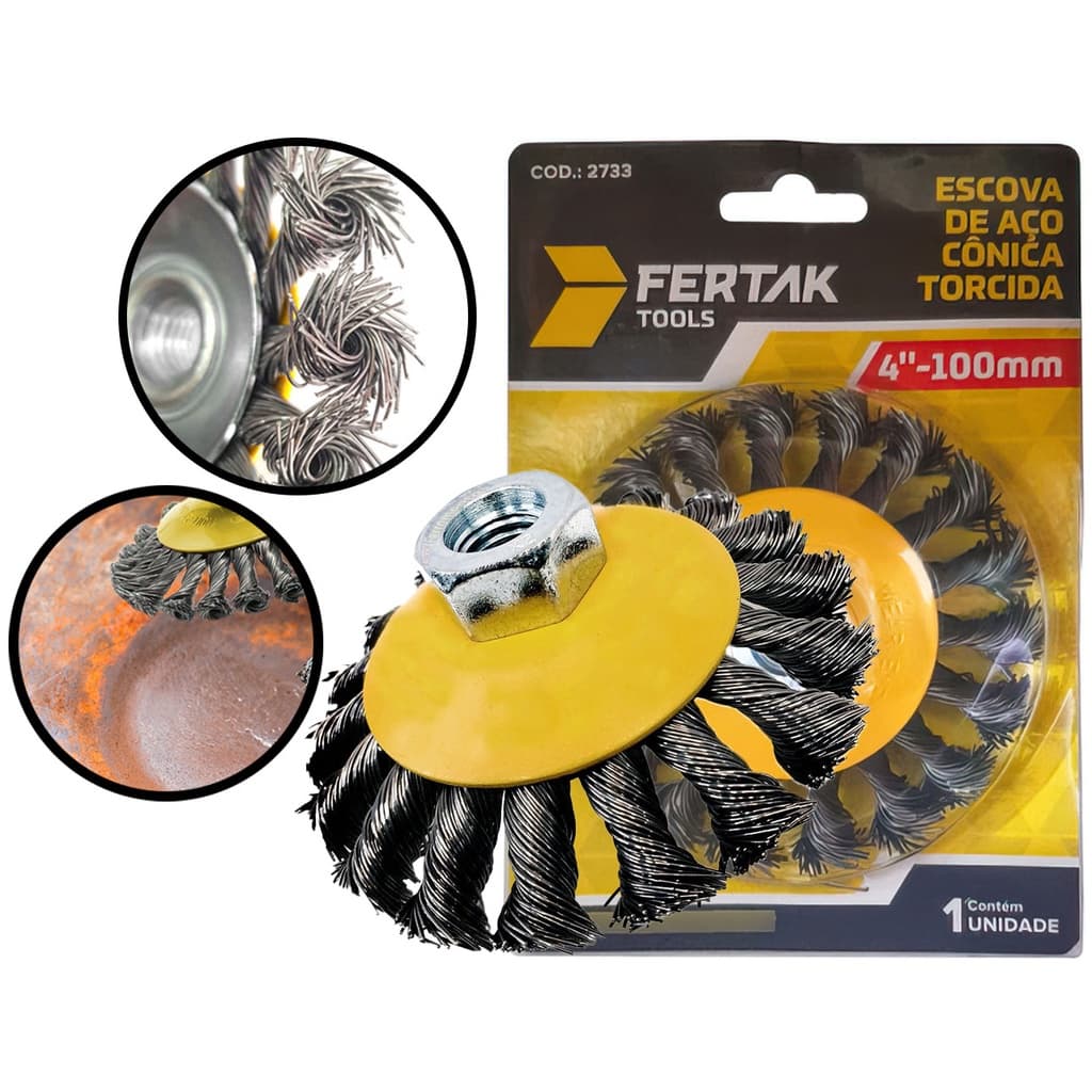 Escova De Aço Carbono 4 100mm Rosca M14 Fio Torcido Fertak 2733