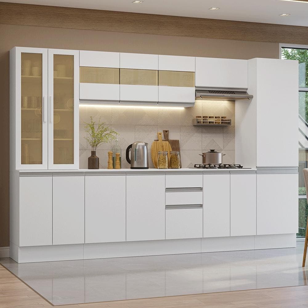 Armário de Cozinha Completa 100% MDF 290 cm Branco Smart Madesa 01