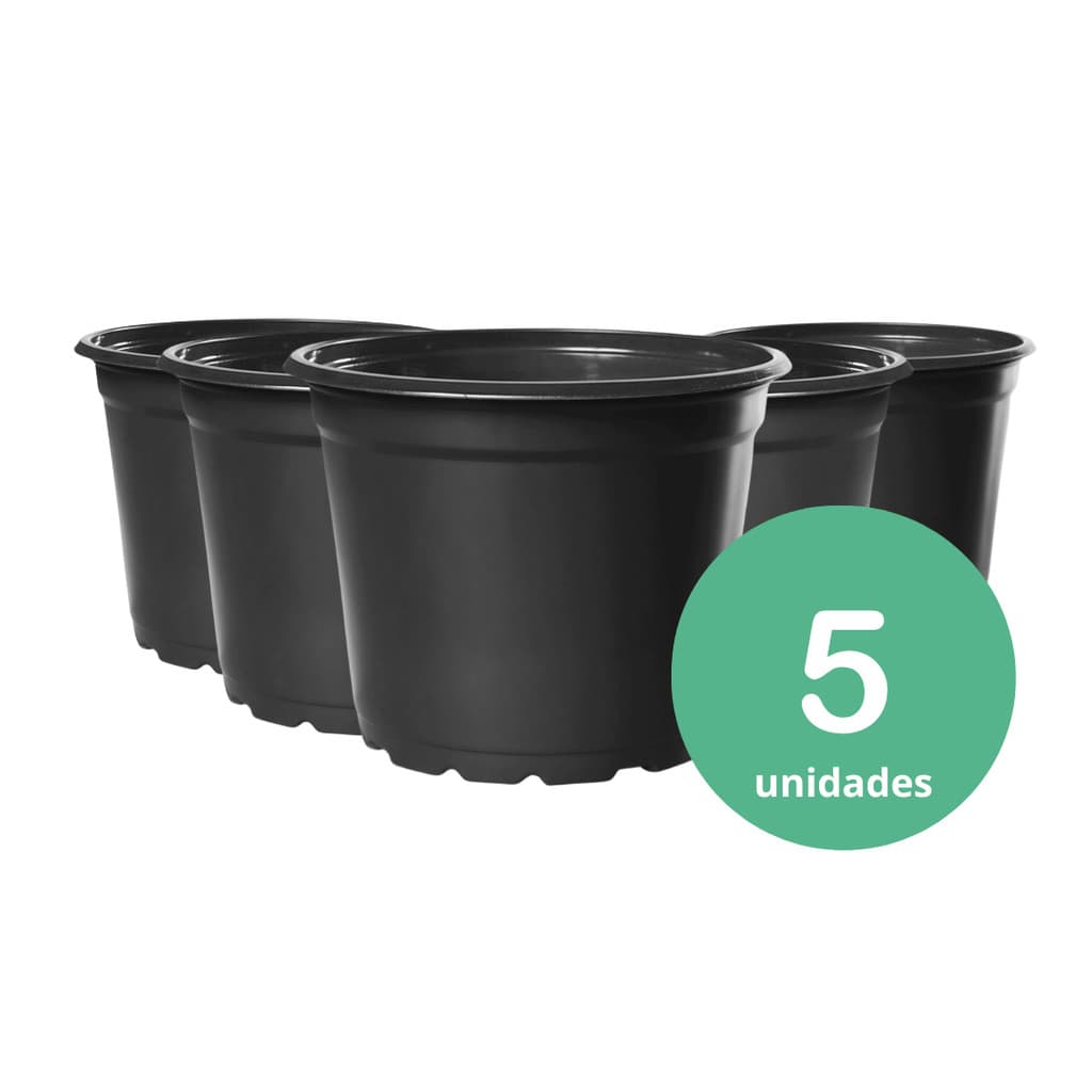 Kit 5 Vasos Atacado Plástico Flexível Holambra Preto Mudas