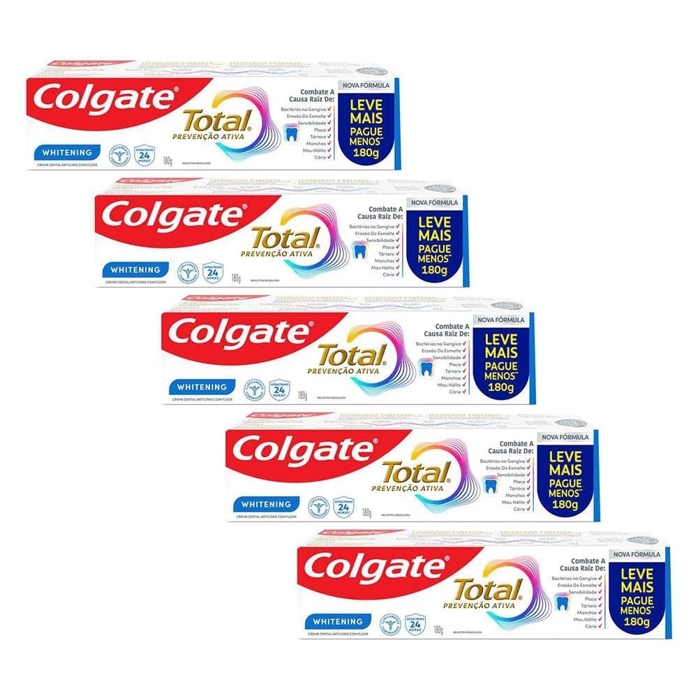 Kit 5 Creme Dental Colgate Total Whitening 180g.