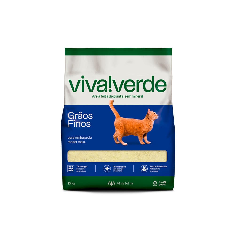 Areia Higienica Viva Verde Graos Finos para Gatos - 10Kg